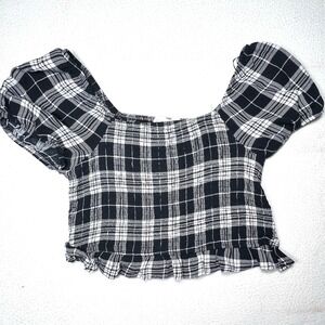 Womens Crop Top M Coquette Babydoll Boho Fairy Smocking Goth Plaid Y2K Pink Rose